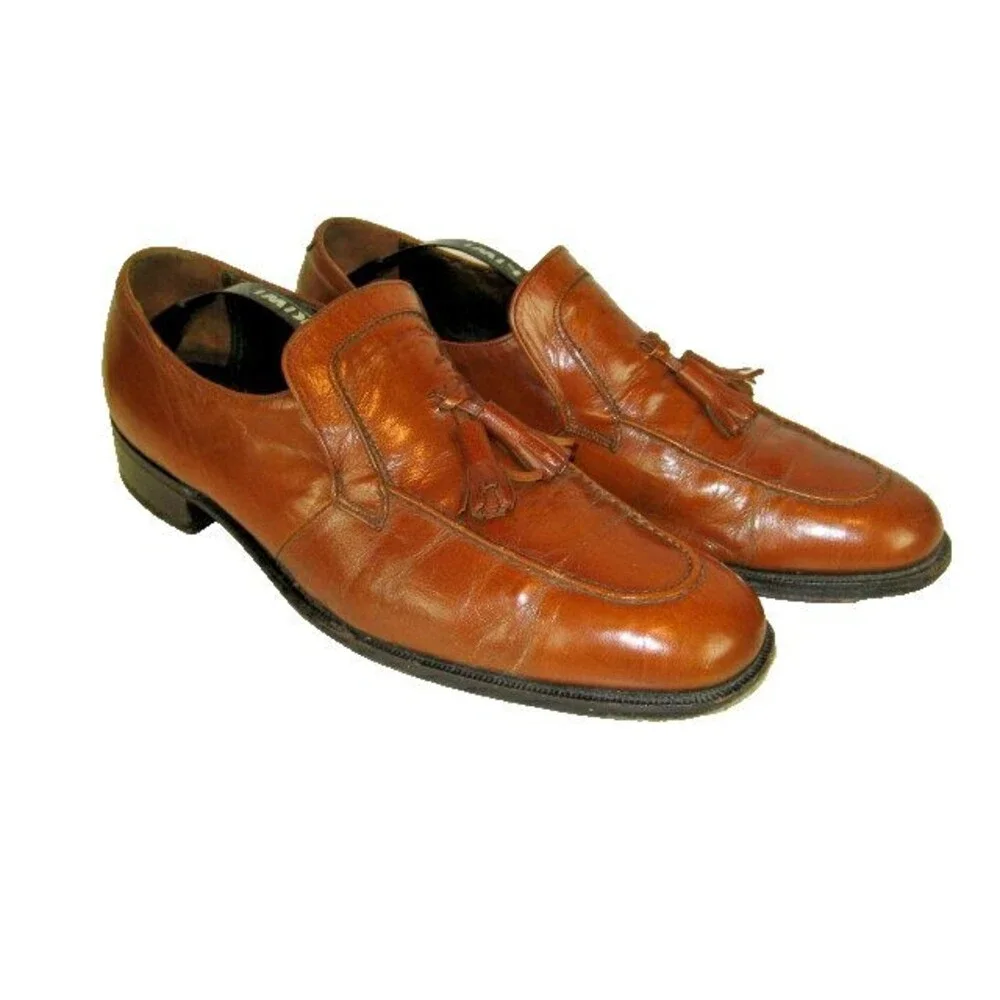 Mens Florsheim Imperials Brown Leather Tassle Slipon Loafers Shoes sz 10A